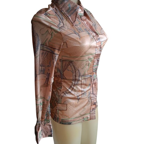 Vintage Small Huk-a-Poo Button-Up Disco Shirt With Victorian Abstract Pattern - Picture 4 of 9